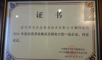 烽火通信榮膺首批全國信息系統集成及服務大型一級企業，引領行業標桿